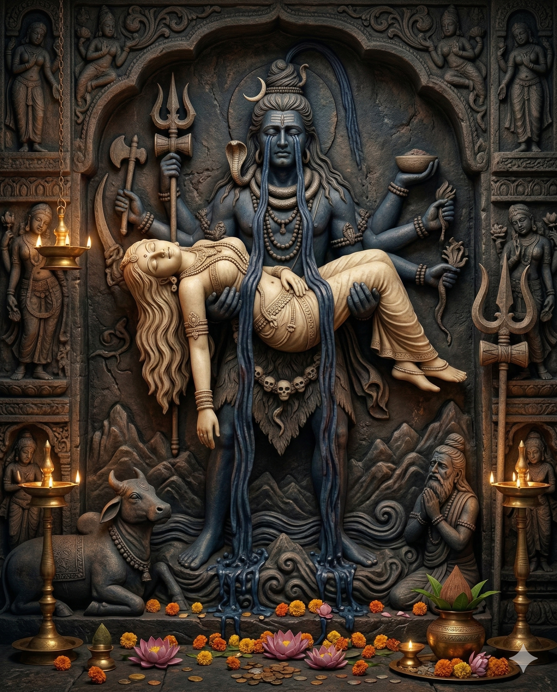 Lord Shiva holding Goddess Sati